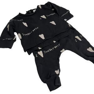 Beau Loves Unisex Boy Girl Black Two Piece Sweatshirt Outfit size 6-12 months